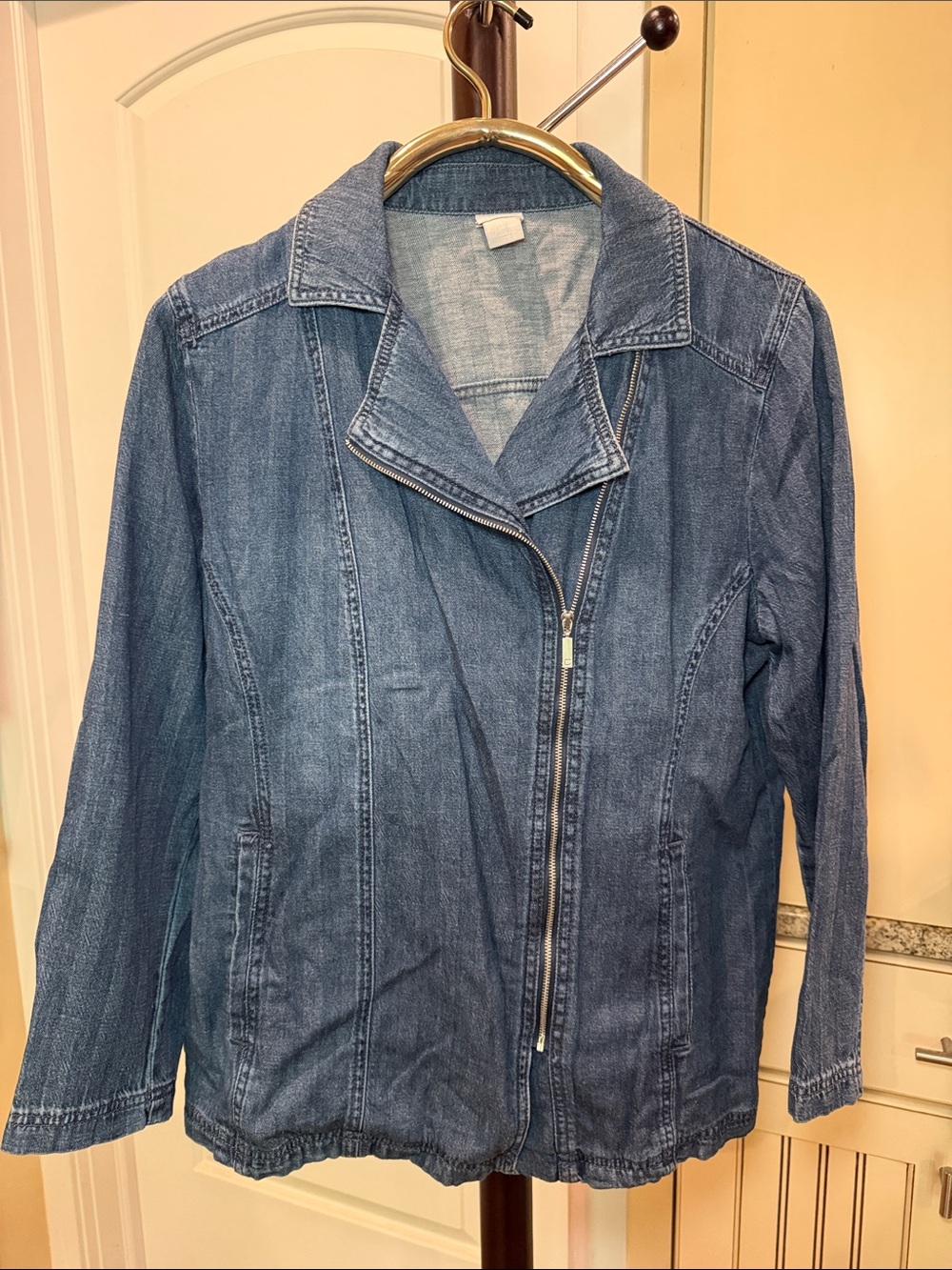 Chico's Midwash Denim Zip-Front Jacket - Blue